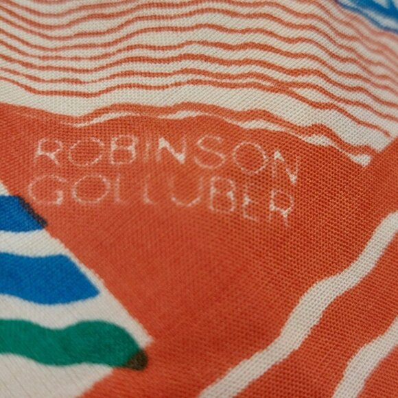 Robinson Golluber White Blue Orange Geometric Square Scarf 26" Made In Italy - Picture 3 of 7